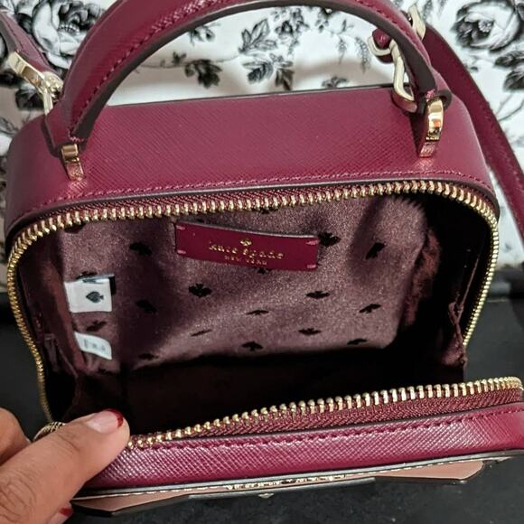 NWOT Kate Spade Daisy Vanity Meow Cat Leather Crossbody Bag Burgundy Small - Picture 7 of 7